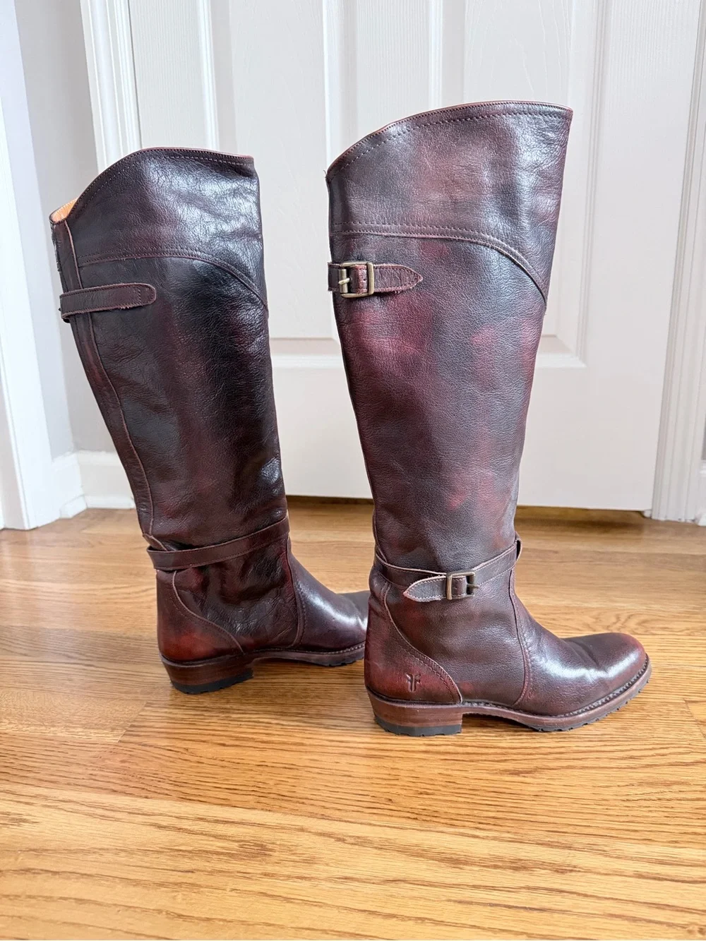Frye Knee-high Leather Riding Boots - Deep Burgundy, Size 7, Western Style